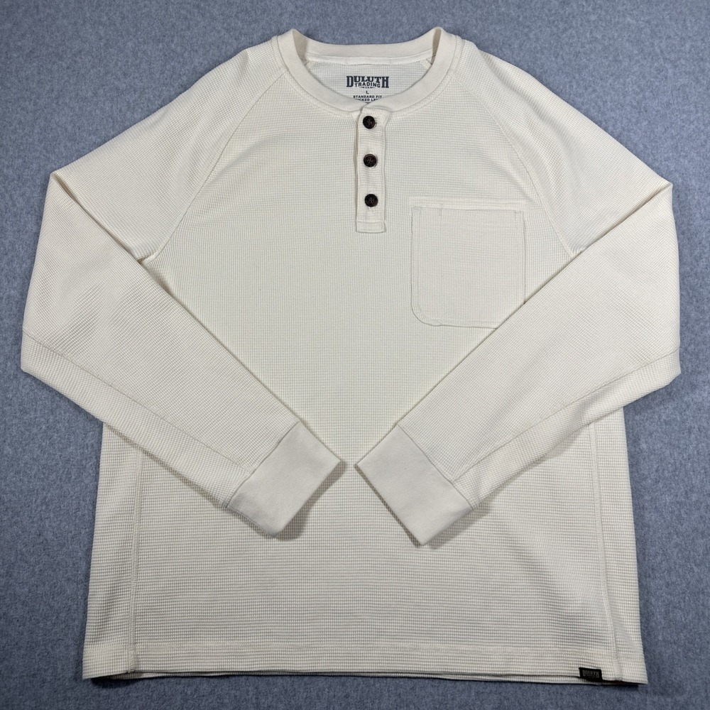 Duluth Trading Co Standard Fit Burly Thermal Long Sleeve Henley Men's XL Ivory